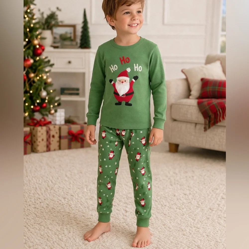 Gymboree Green Ho Ho Ho Santa Pajamas Size 8